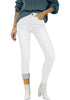 Cream White Women's Denim Fleece Mid Waist Thermal Jeggings Warm Trousers Jeans