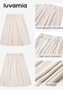 LookbookStore Women Beige Pleated Linen Midi Skirt Elastic High Waist A Line Summer Skirt with Pockets