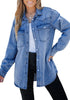 Midnight Blue Women's Trendy Long Denim Jackets Oversized Shackets with Pockets