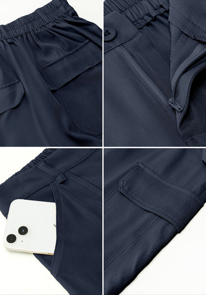 Dark Blue Women's High Waisted Elastic Waist Cargo Pants Stretch Y2K Style