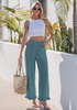 LookbookStore Women Lake High Waist Linen Pants Wide Leg Ruffle Hem Elastic Waist Cropped Ankle Beach Summer Casual Pants