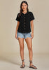 Black for Women's Lapel Button Front Short Sleeve Top Casual Blouse Button-Down Shirt