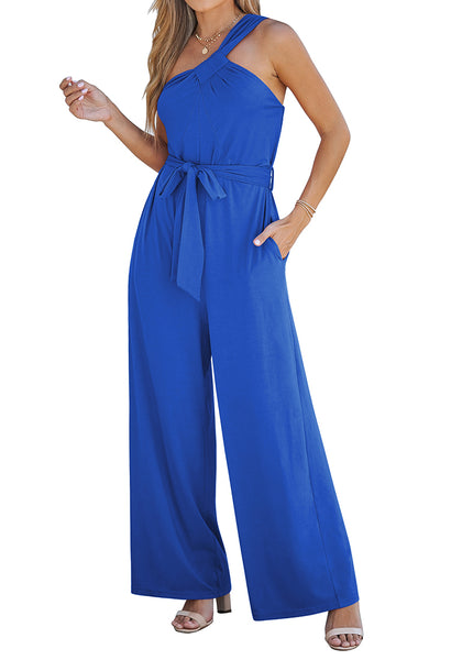 Royal Blue Comfy Sleeveless Belted Jumpsuits & Long Rompers for Women