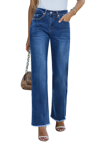 Classic Blue Women's Straight Leg Pull On Denim Pant High Waisted Stretch