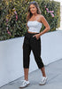 Women's Stretchy High Elastic Waist Wearable Tapered Short Cargo Capri Pants