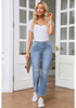 Cool Blue Women's High Waisted Straight Leg Distressed Denim Pants 90s Style