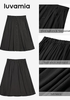 LookbookStore Women Black Pleated Linen Midi Skirt Elastic High Waist A Line Summer Skirt with Pockets