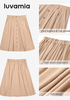 LookbookStore Women Almond Pleated Linen Midi Skirt Elastic High Waist A Line Summer Skirt with Pockets