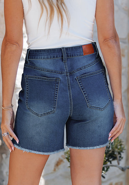 Timeless Blue for Women's High Waist Denim Pull On Shorts Relaxed Fit Straight Mega Stretch