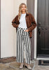 Women's Fashion High Waist Wide Leg Loose Fit Black White Striped Denim Jeans