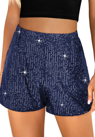 Navy Blue Women's High Waisted Stretchy Glitter Sparkly Short Party Outfits