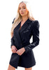 Navy Blue Women's  Business Casual Puff Sleeve Blazers Dress Outfit