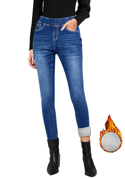 Classic Blue Women's High Waisted Fleece Lined Thermal Skinny Denim Pants