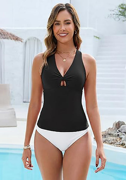 Tankini Tops for Women Twist Front Cutout Adjustable Straps Swimwears Padded Cups Swimwear Swim Top Only