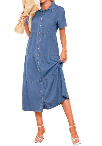 Lapis Air Women's Button Down Casual Babydoll Vacation Denim Long Dresses