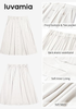 LookbookStore Women White Pleated Linen Midi Skirt Elastic High Waist A Line Summer Skirt with Pockets