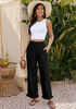 LookbookStore Women Black High Waist Linen Pants Wide Leg Ruffle Hem Elastic Waist Cropped Ankle Beach Summer Casual Pants