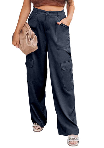 Dark Blue Women's High Waisted Elastic Waist Cargo Pants Stretch Y2K Style