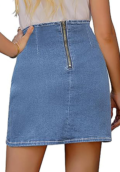 Medium Blue Tulip Ruched Denim Mini Skirt