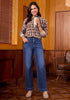 Dark Atlantic Blue Women's High Waisted Wide Leg Jeans with Comfort Stretch and Functional Pockets