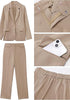 Beige Women's Blazer Set Business Casual Full Fit Blazer Jackets and Straight Pant Suits with Pockets