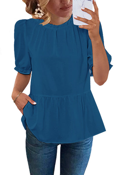 Blue Ashes 2023 Blouses for Women Dressy Casual Peplum Tops Puff Sleeve Ruffle Mock Neck Dress Shirt Flowy Summer