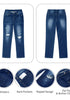 Classic Blue Women's High Waisted Straight Leg Distressed Denim Pants 90s Style