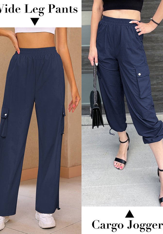 Dark Blue Women's Casual Cargo Pant High Waisted Y2K Nylon Trousers –  Lookbook Store
