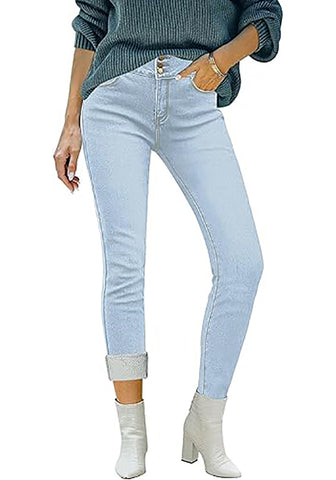 Powder Blue Women's Denim High Waisted Skinny Stretch Fleece-Lined Thermal Leggings