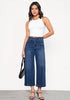 Classic Blue Women's High Waisted Wide Leg Denim Cropped Jean Pants for Curvy