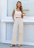 Women’s Striped Wide Leg Pants Causal Elastic High Waist Full Length Trousers with Pockets