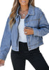 Reef Blue Women's Brief Relaxed Trucker Croped Zip Up Denim Jackets with Pockets
