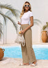 Women's Loose Wide Leg Pants with Hollow Out Side High Waisted Drawstring Elastic Casual Summer Trousers