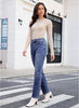 Dark Atlantic Blue High Waist Denim Pants Straight Leg Comfort Stretch Jeans Full Length Jeans with Pockets Casual