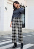 Black & White Plaid Palazzo Pants Women High Waist Wide Leg Trousers with Pockets Comfort Fall Winter Vintage Office