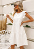 Brilliant White Women's Mini Denim Babydoll Sleeveless Ruffle Sleeve Pleated Dress