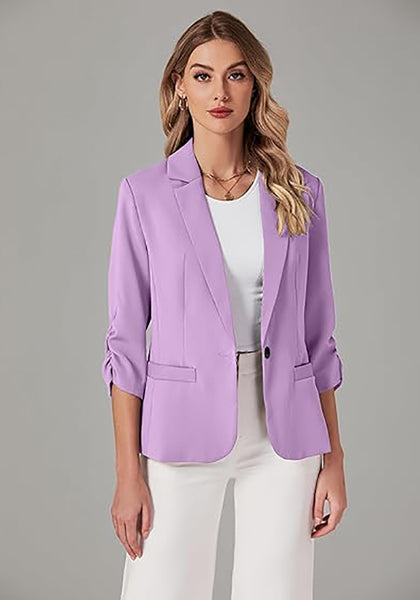 Lavender LookbookStore Women's Crop Sleeves Side Pockets Front Button Short Work Office Blazer Coats