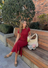 LookbookStore Women Wine Red Summer Casual Long Dress, Twist Front Side Slit Short Sleeve Comfy T-Shirt Dress 2026 Beach Vacation
