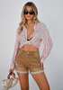 LookbookStore Women Golden Brown High Waist Jean Shorts 2026 Trend Cuffed Hem Ripped Stretch Casual Summer Denim Jorts