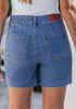 LookbookStore Women's Medium Blue High Waist Stretchy Denim Shorts, 5 Inch Inseam Trendy Summer Casual Jean Jorts with Pockets