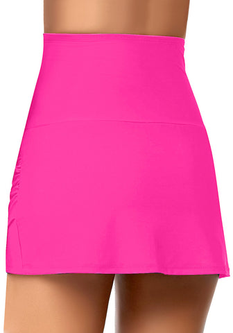 Hot Pink High-Waist Tulip Hem Ruched Swim Skirt