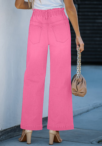 Carnation Pink Women's High Waisted Straight Leg Wide Leg Y2K Jeans Pants