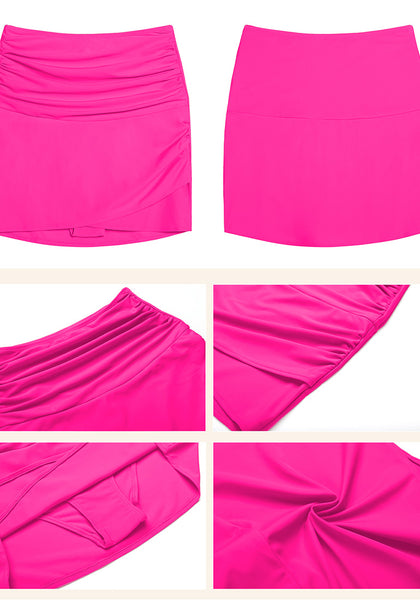 Hot Pink High-Waist Tulip Hem Ruched Swim Skirt