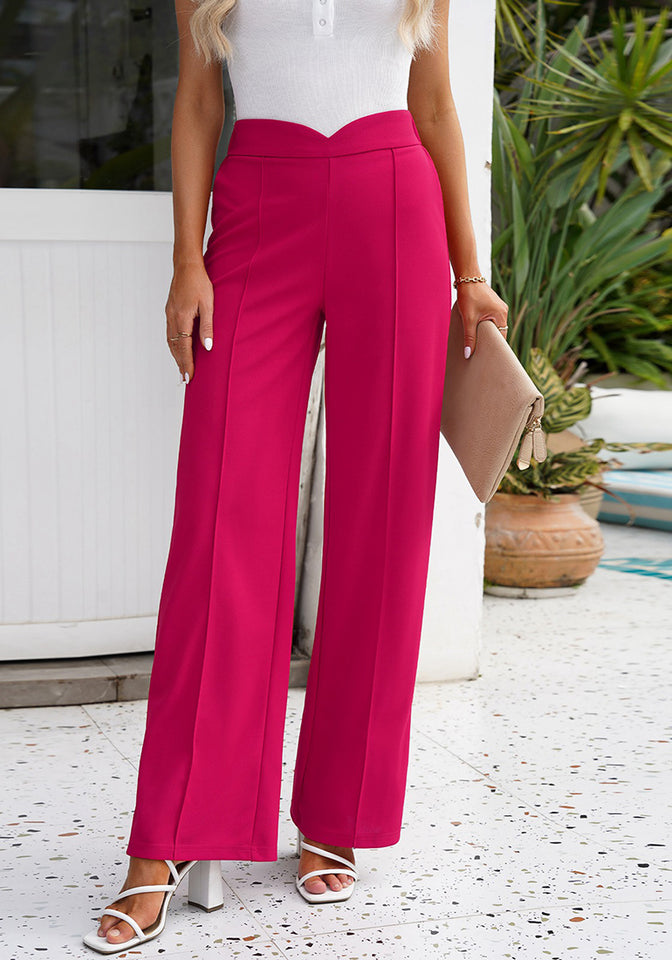 High Waist Wide Leg Trousers In Bright Pink