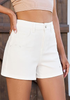 LookbookStore Women Cream White  High Waist Eyelet Embroidered Wide Leg Denim Shorts Stretchy Summer Mid Thigh Jean Shorts