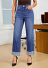 Classic Blue Women's Fashionable High Waisted Wide Leg Jeans Casual Jeans Versatile for Commuting