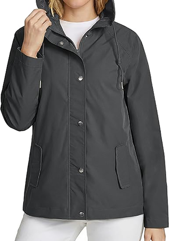 LookbookStore Women's Dark Gray Waterproof Lightweight Rain Jacket, Adjustable Hood Windbreaker Rain Coat for Hiking & Travel