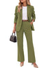 Olive Green Women's 2 Piece Pant Suits, Business Casual Buttoned Blazer and High Waisted Bootcut Pants Set, 29