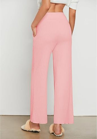 Pink Women's Ankle-Length High-Waist Pants Relaxed Fit Wide-Leg Pull-On Side Pocket