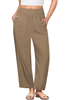 LookbookStore Mocha Brown Women's Casual High Waisted Lightweight Lounge Barrel Cropped Pants Soft Smocked Comfort Wear